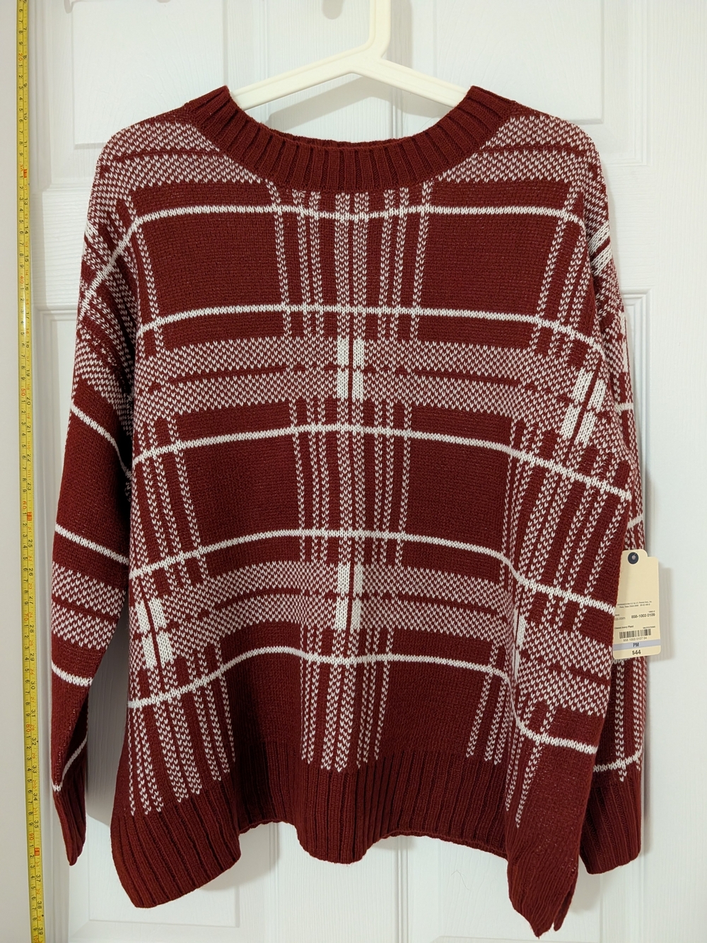 St. John's Bay Red and White Plaid Crewneck Sweater